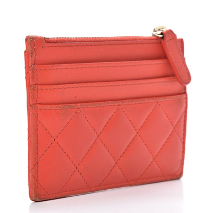 Chanel Lambskin Quilted Zip Card Holder Red 2 of 13