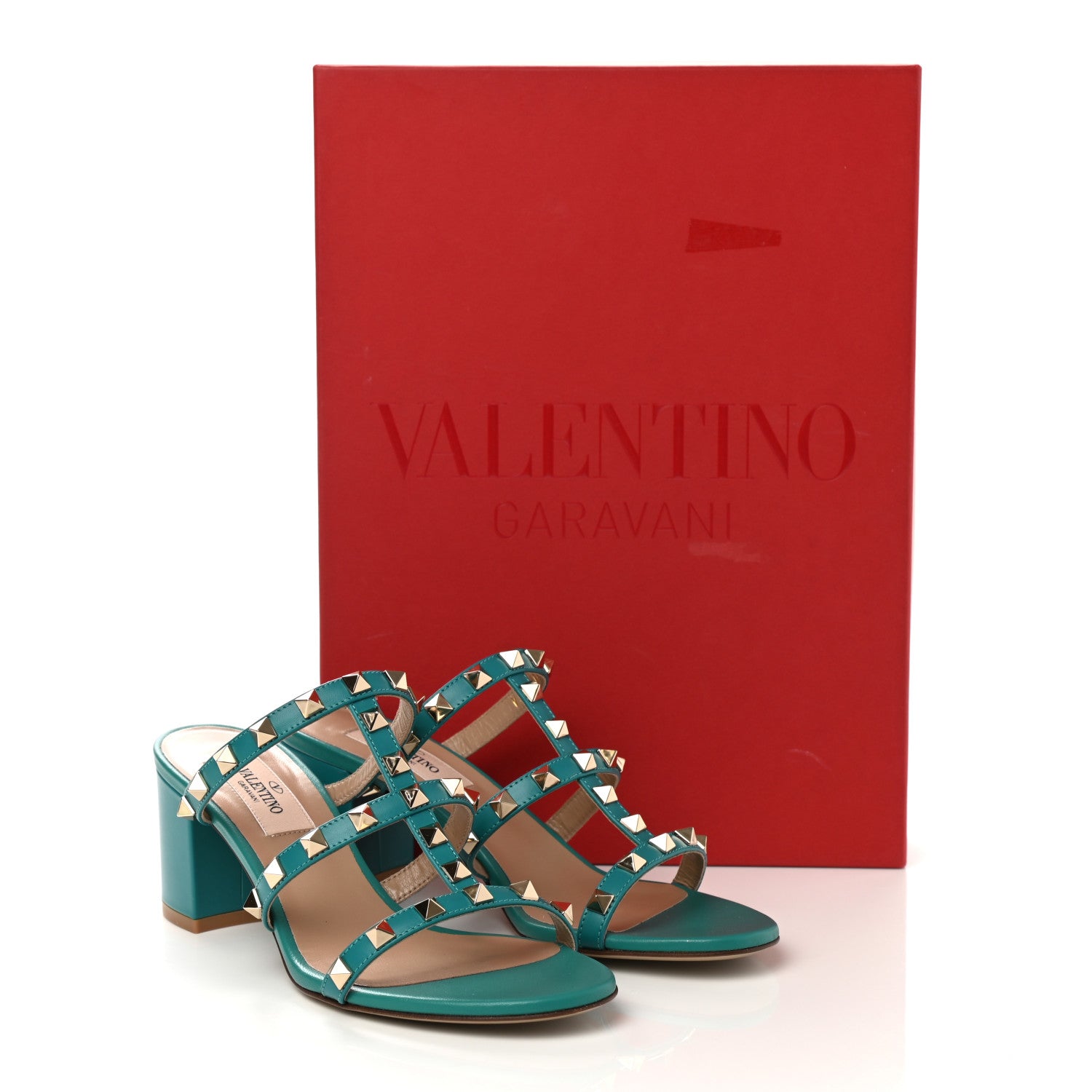 Valentino Garavani Calfskin Nappa Rockstud 60mm Caged Slide Sandals 36 Ultra Marine Green 9 of 9