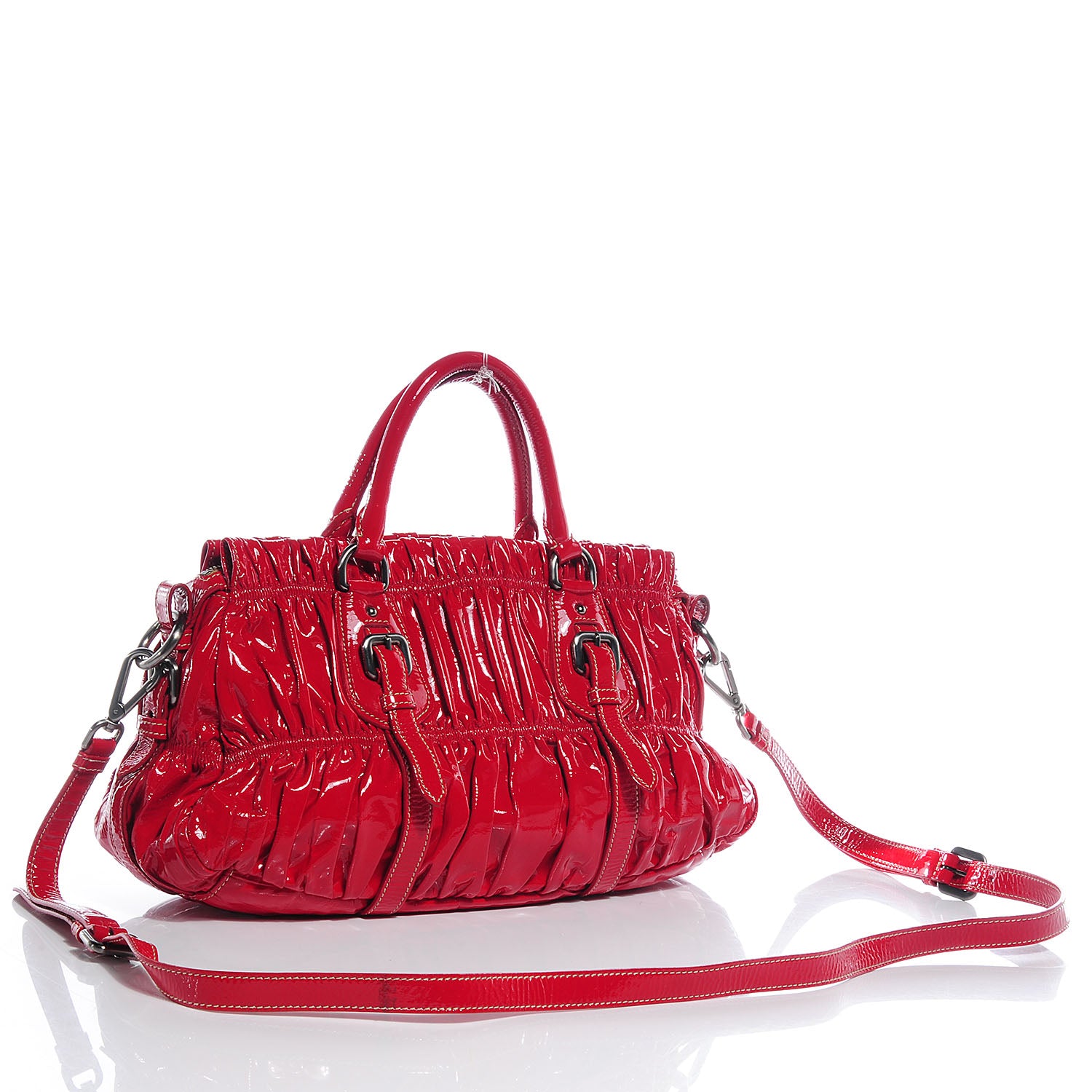 Prada Vernice Gaufre Shopping Satchel Rosso 3 of 13
