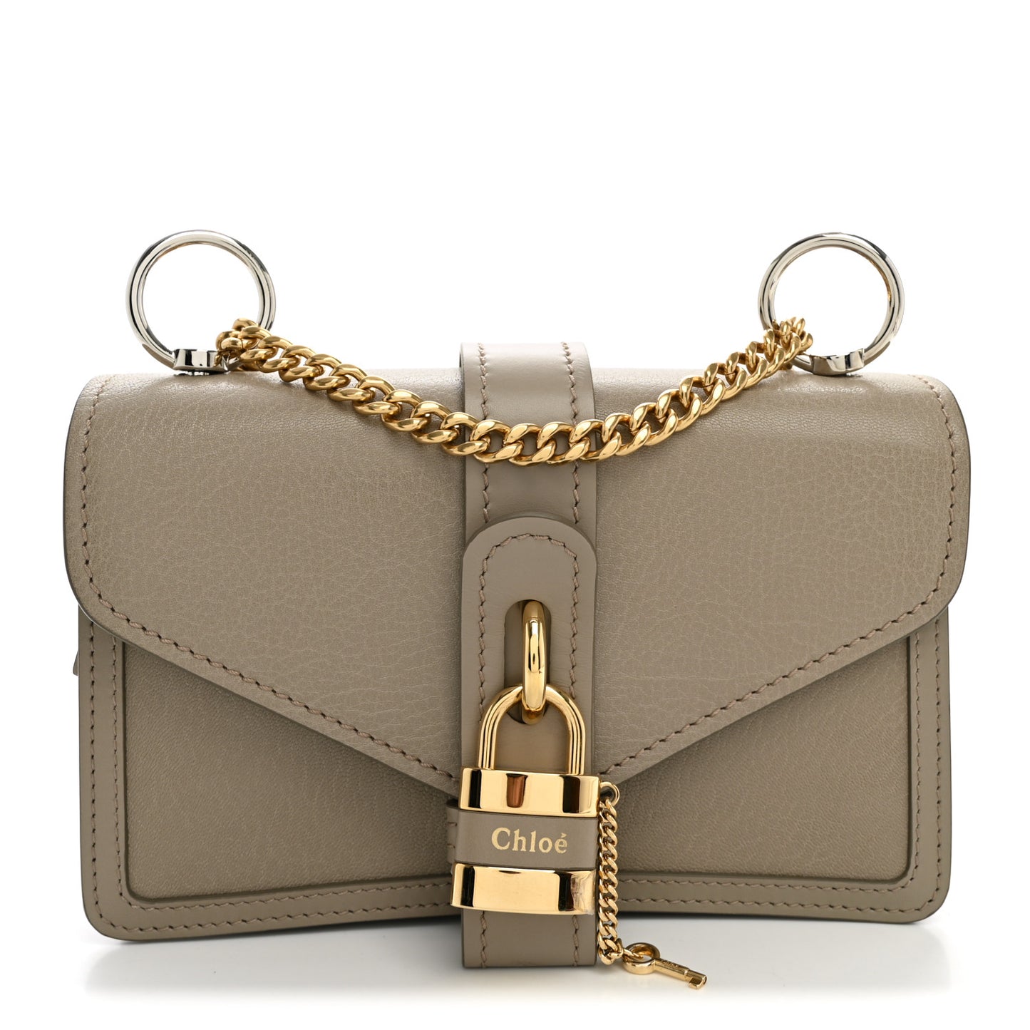 Shiny Goatskin Calfskin Aby Chain Shoulder Bag Motty Grey