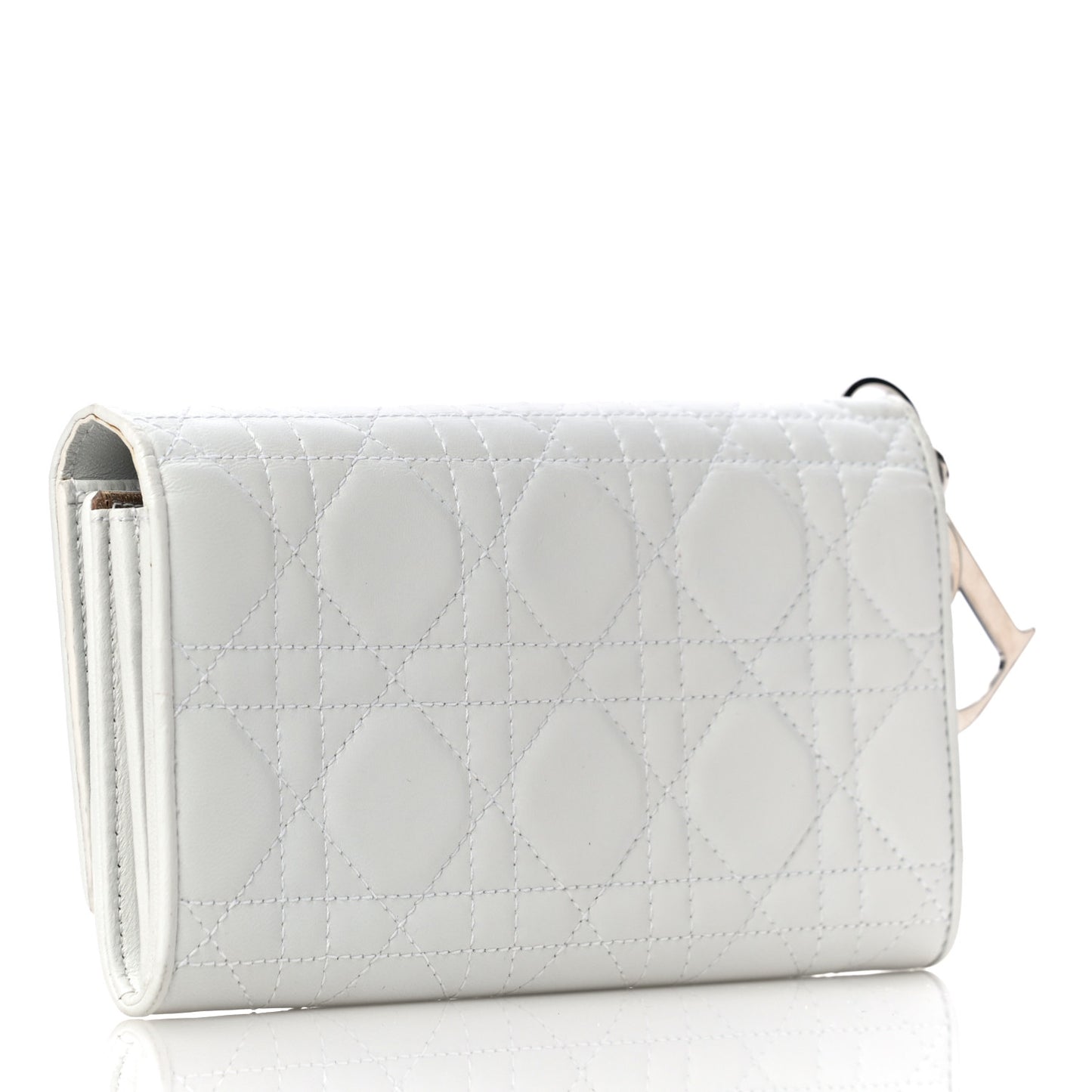 Lambskin Cannage Lady Dior Charm Wallet White