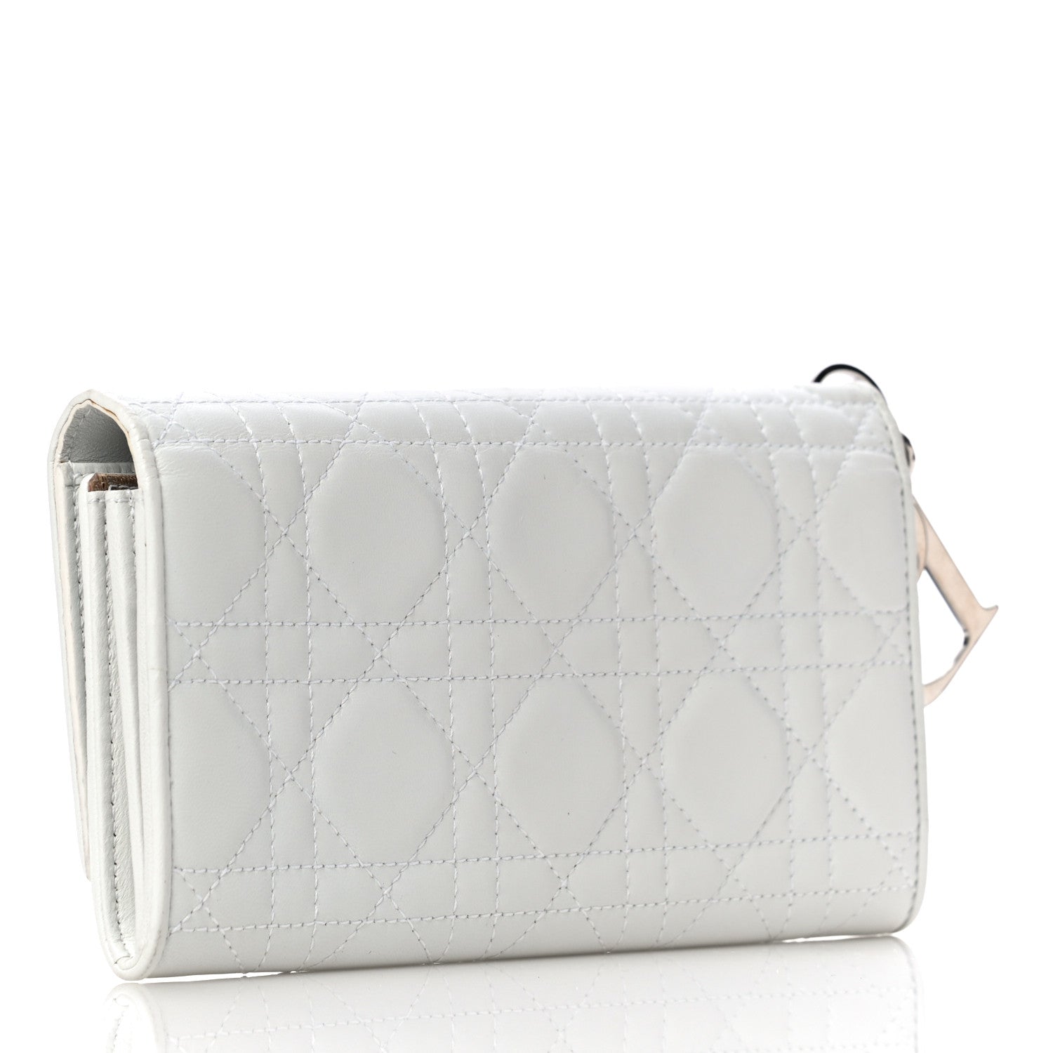 Christian Dior Lambskin Cannage Lady Dior Charm Wallet White 3 of 9