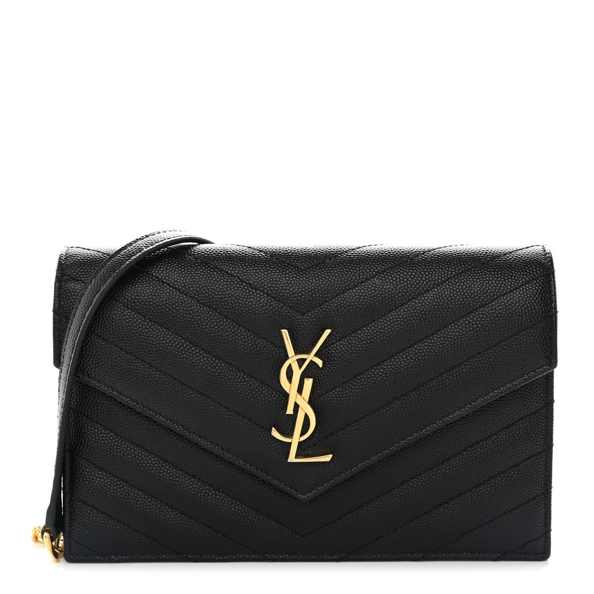 Saint Laurent Grain De Poudre Matelasse Chevron Monogram Envelope Chain Wallet Black 1 of 9