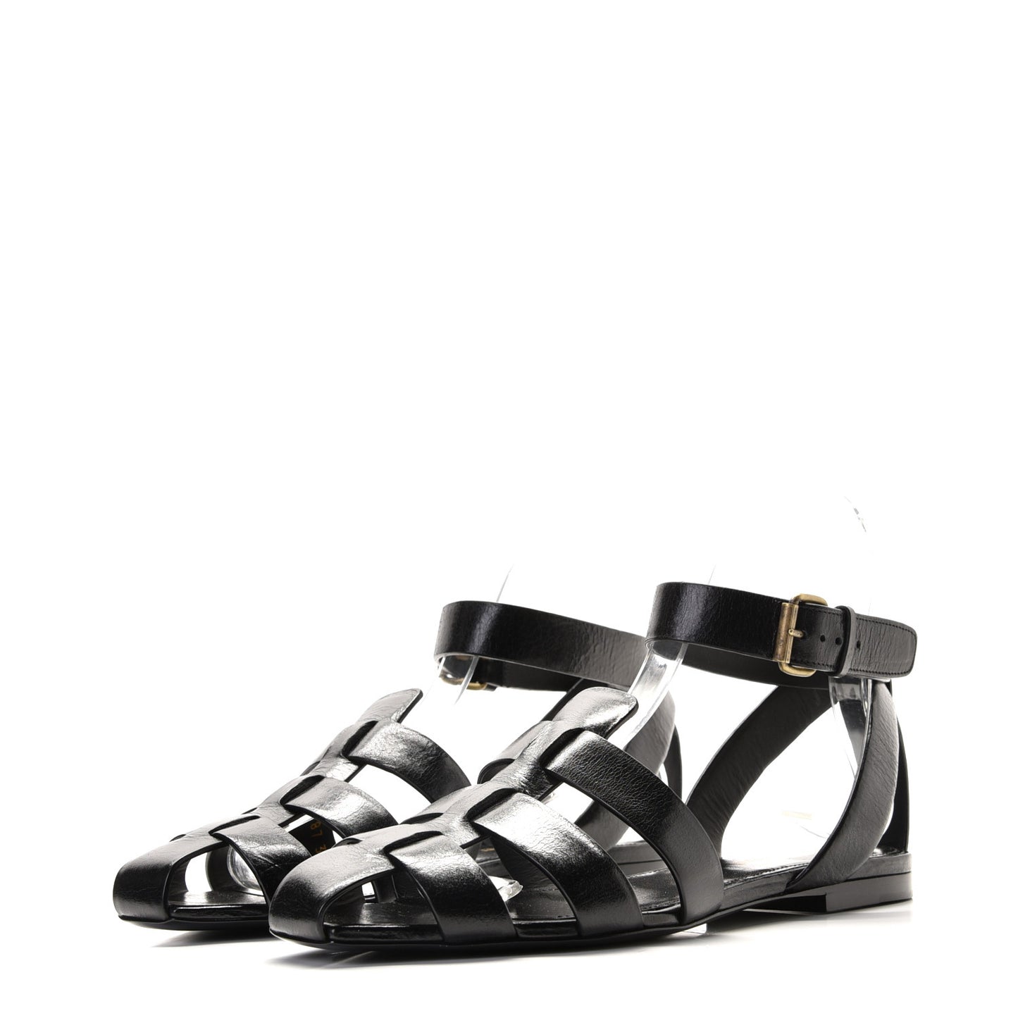 Calfskin Oak Flat Sandals 37 Black