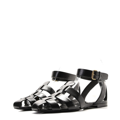 Saint Laurent Calfskin Oak Flat Sandals 37 Black 2 of 8