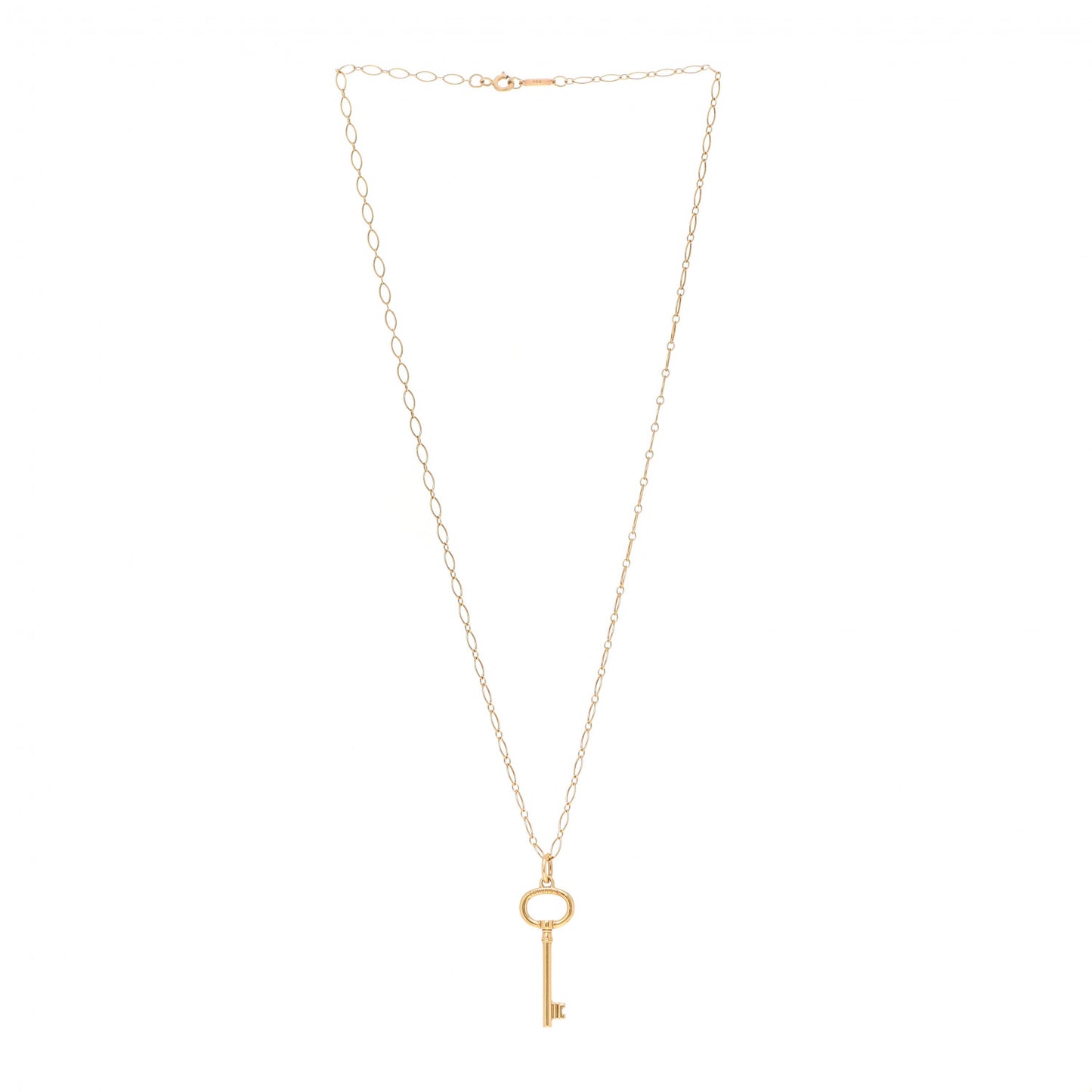 18K Yellow Gold Small Oval Key Pendant Link Necklace
