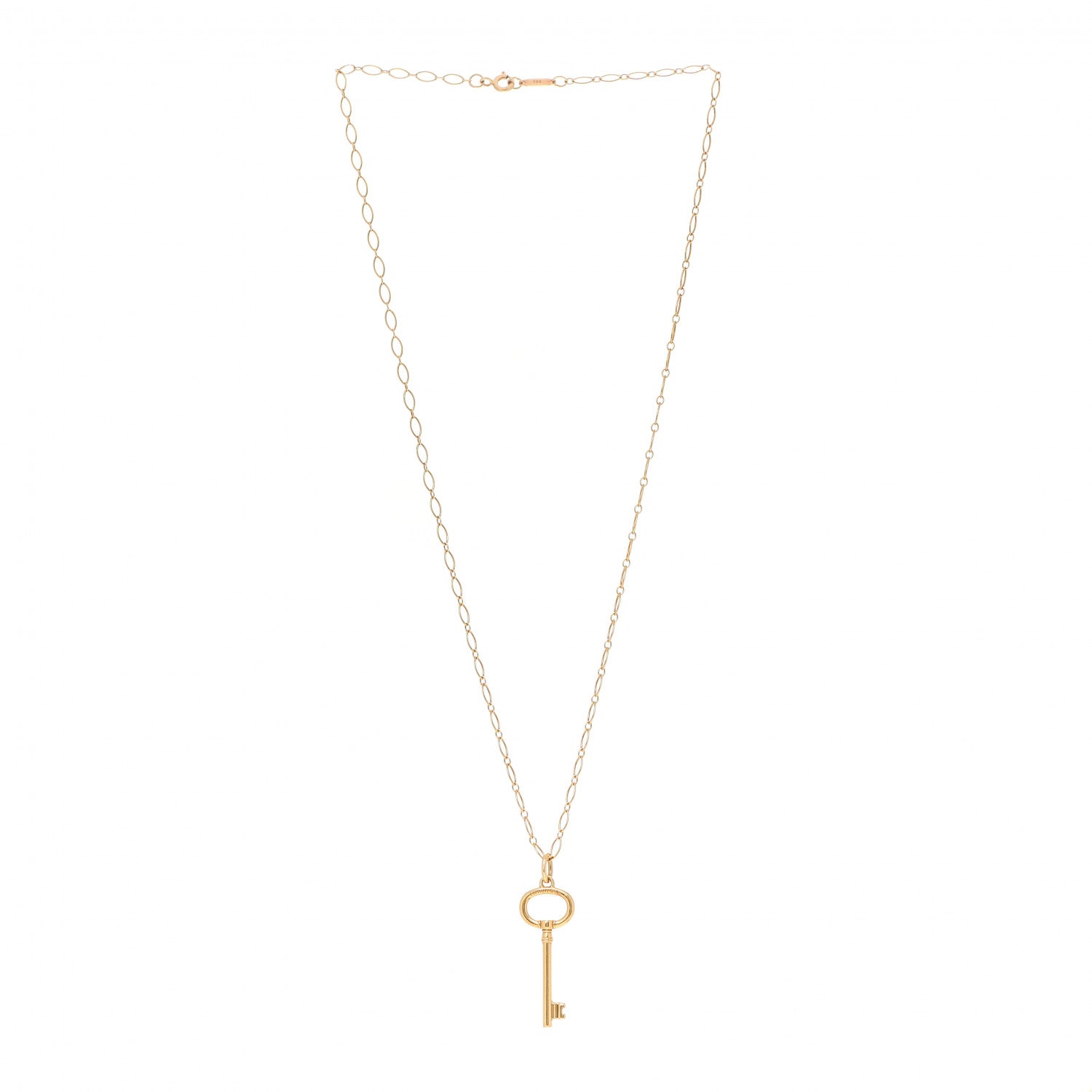 Tiffany 18K Yellow Gold Small Oval Key Pendant Link Necklace 3 of 8