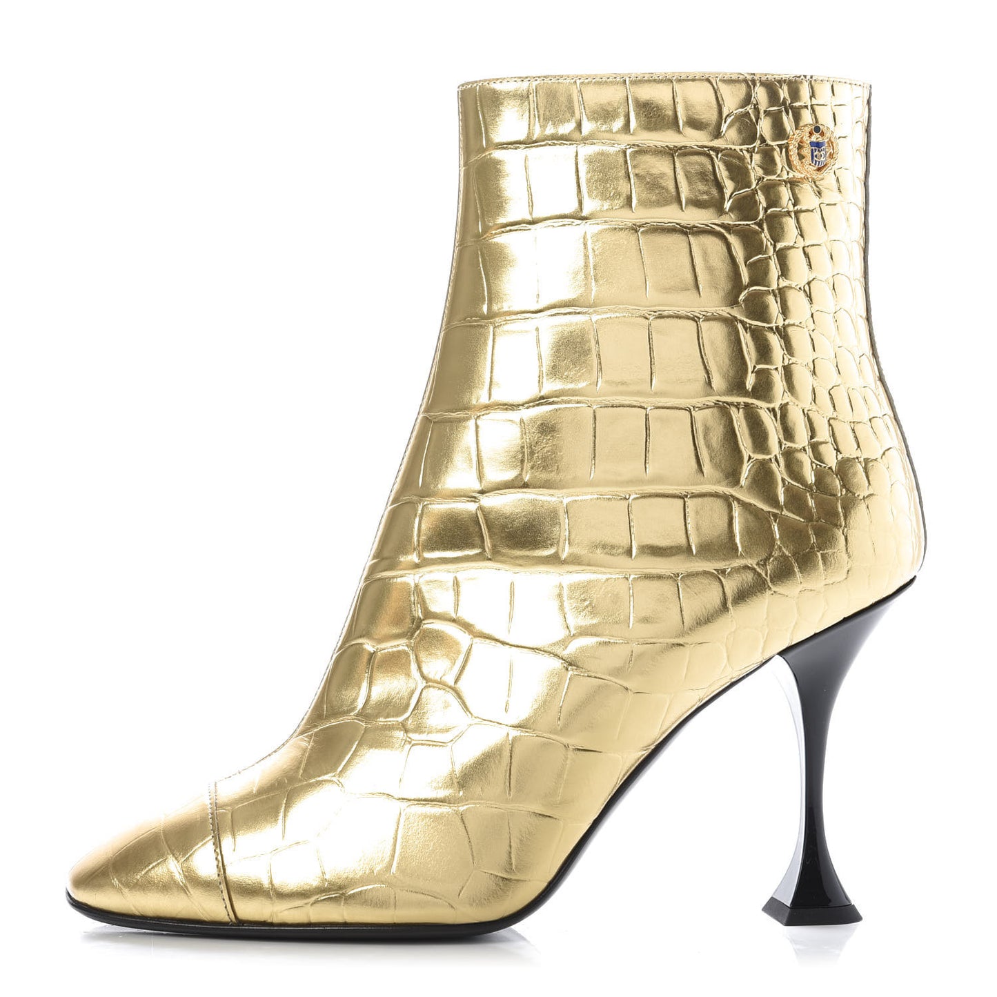Calfskin Crocodile Embossed Cap Toe Ankle Boots 39 Gold
