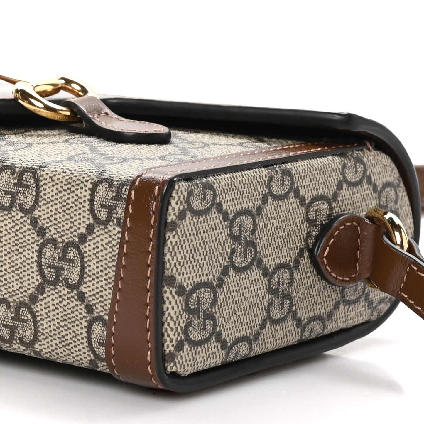 GG Supreme Monogram Textured Dollar Calfskin Mini Horsebit 1955 Shoulder Bag Beige Brown Sugar