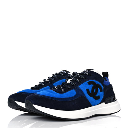 Chanel Suede Calfskin CC Sneakers 39.5 Blue Navy Dark Navy 3 of 9