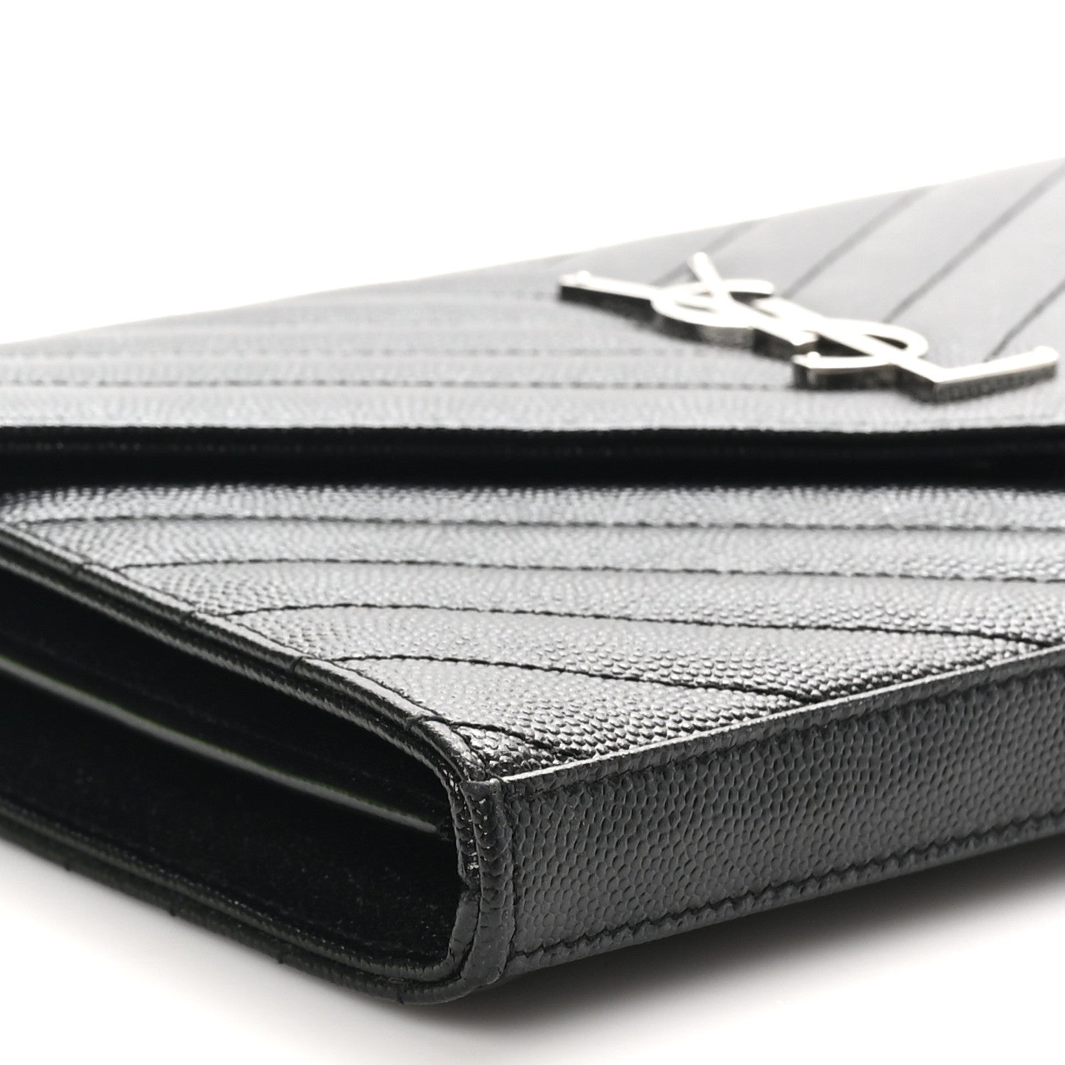 Saint Laurent Grain De Poudre Matelasse Chevron Monogram Chain Wallet Black 8 of 10