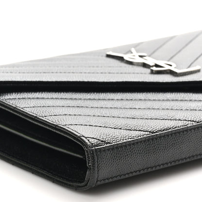 Saint Laurent Grain De Poudre Matelasse Chevron Monogram Chain Wallet Black 8 of 10