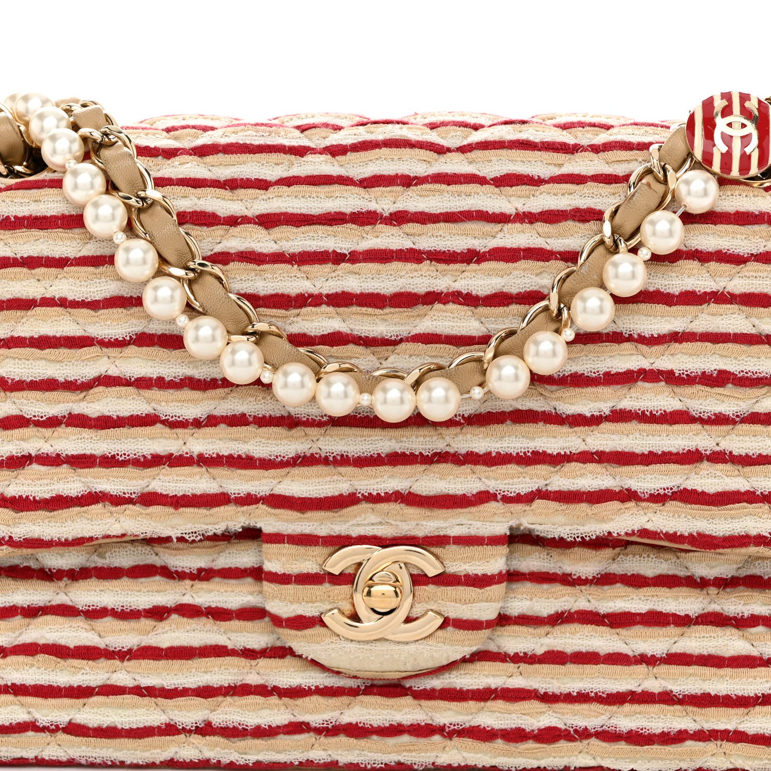 Chanel Jersey Quilted Medium Coco Sailor Flap Red White 7 of 10