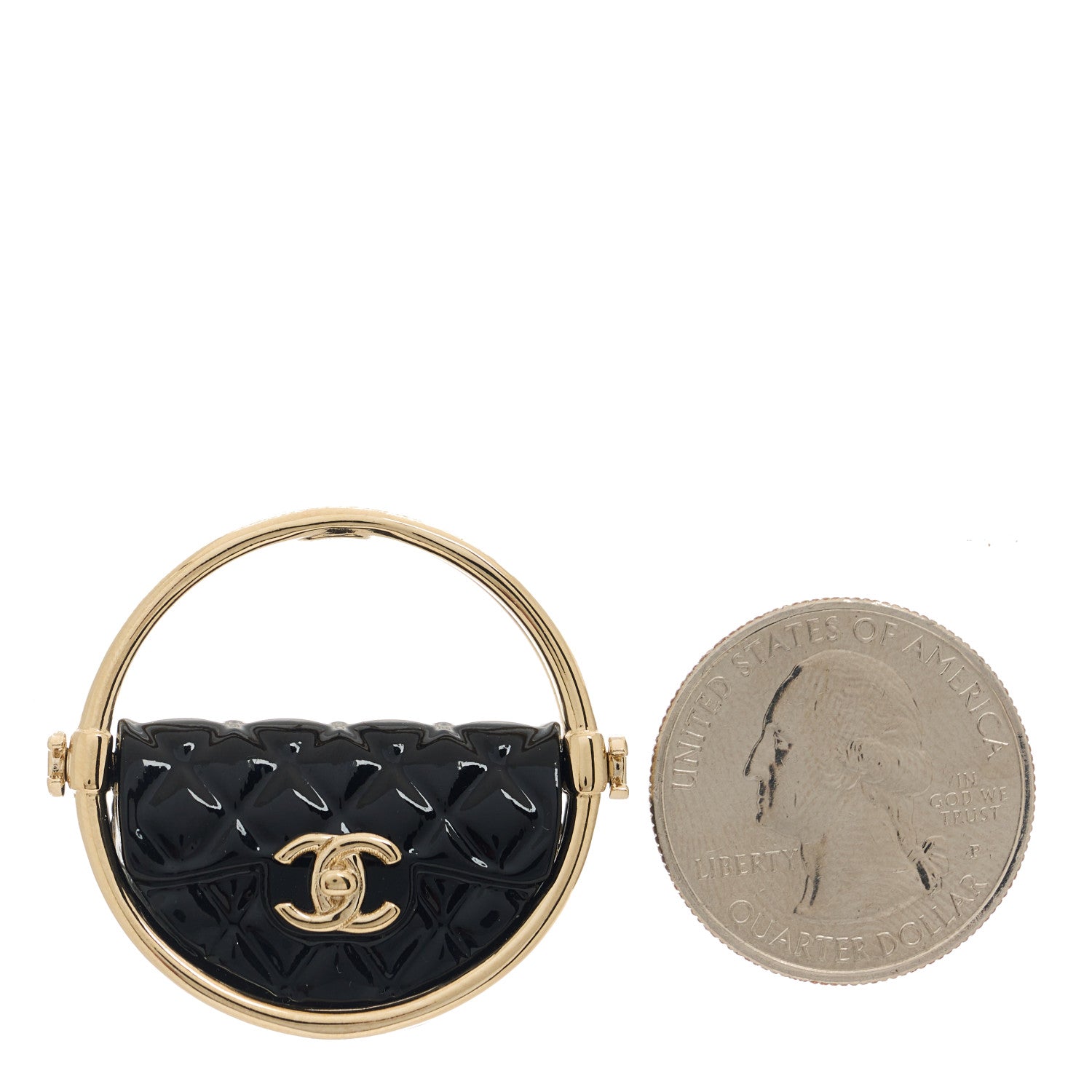 Chanel Metal Resin Quilted Flap Bag Hoop Brooch Black Gold 2 of 5