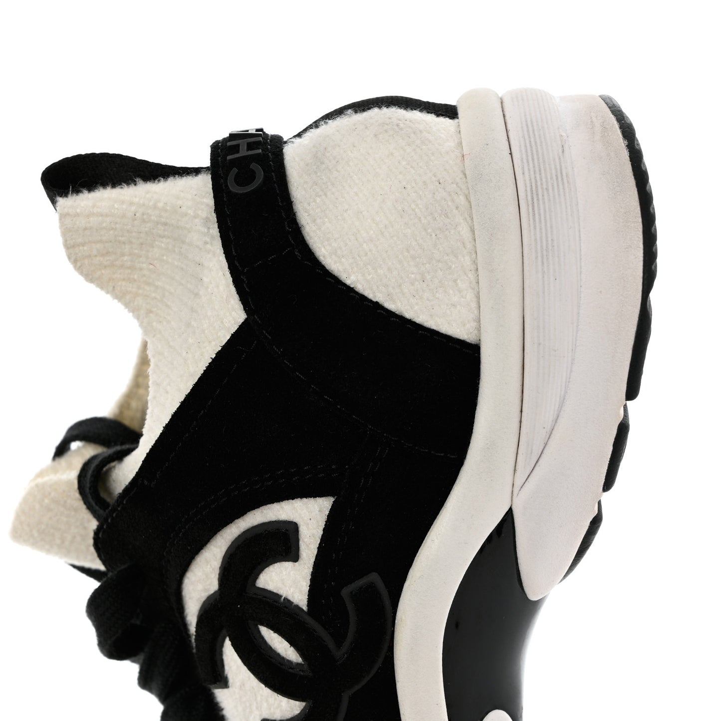 Fabric Suede Calfskin CC Sneakers 38 White Black