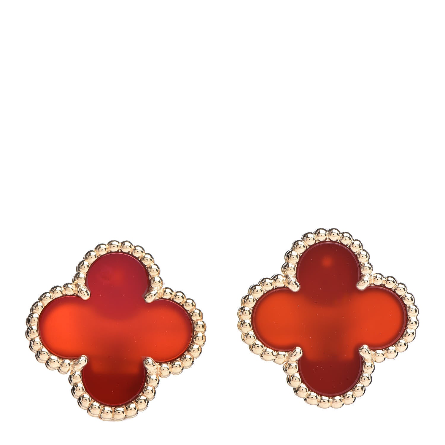 Van Cleef & Arpels 18K Yellow Gold Carnelian Vintage Alhambra Earrings 2 of 6