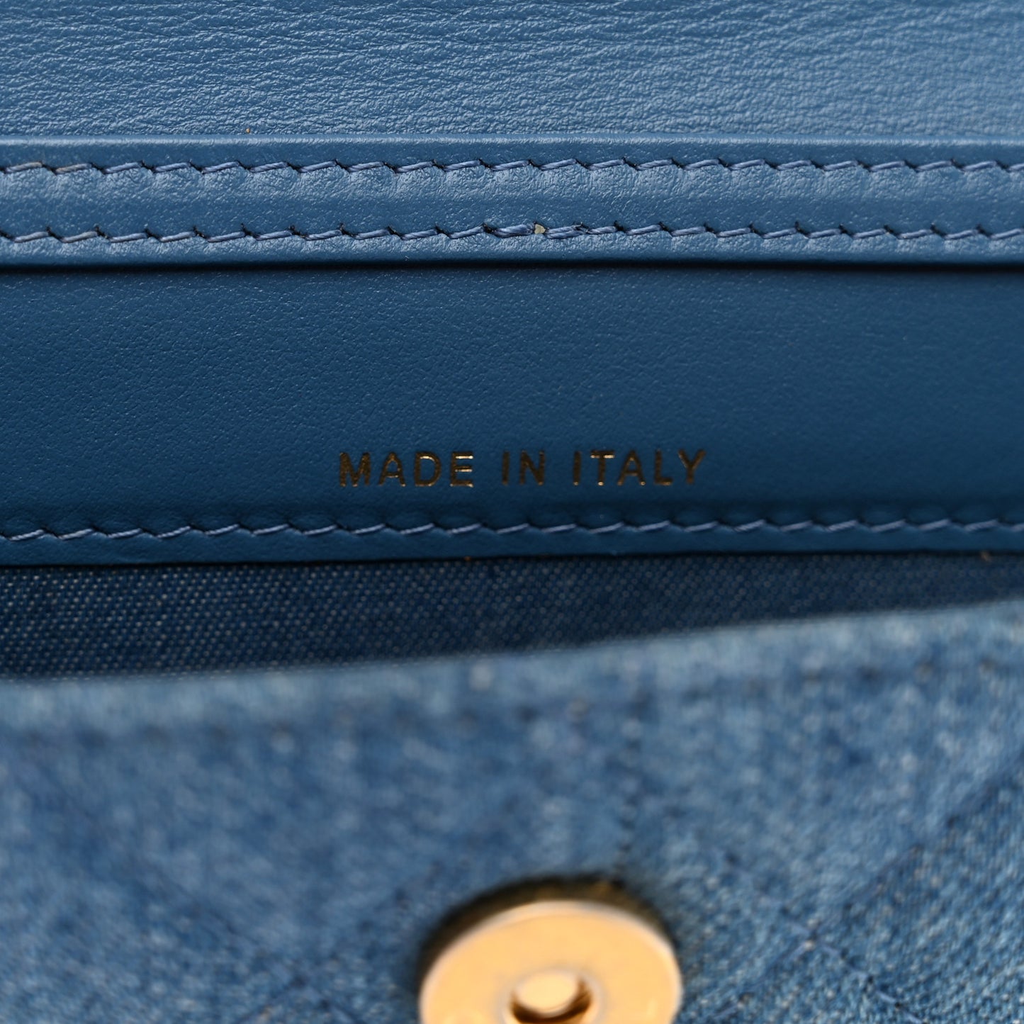 Denim Quilted CC Pearl Crush Clutch With Chain Blue