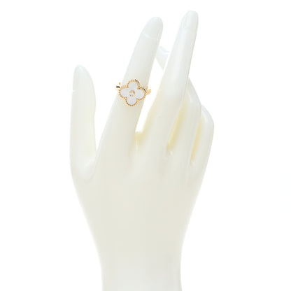 Van Cleef & Arpels 18K Yellow Gold Diamond Mother of Pearl Vintage Alhambra Ring 50 5.25 2 of 4