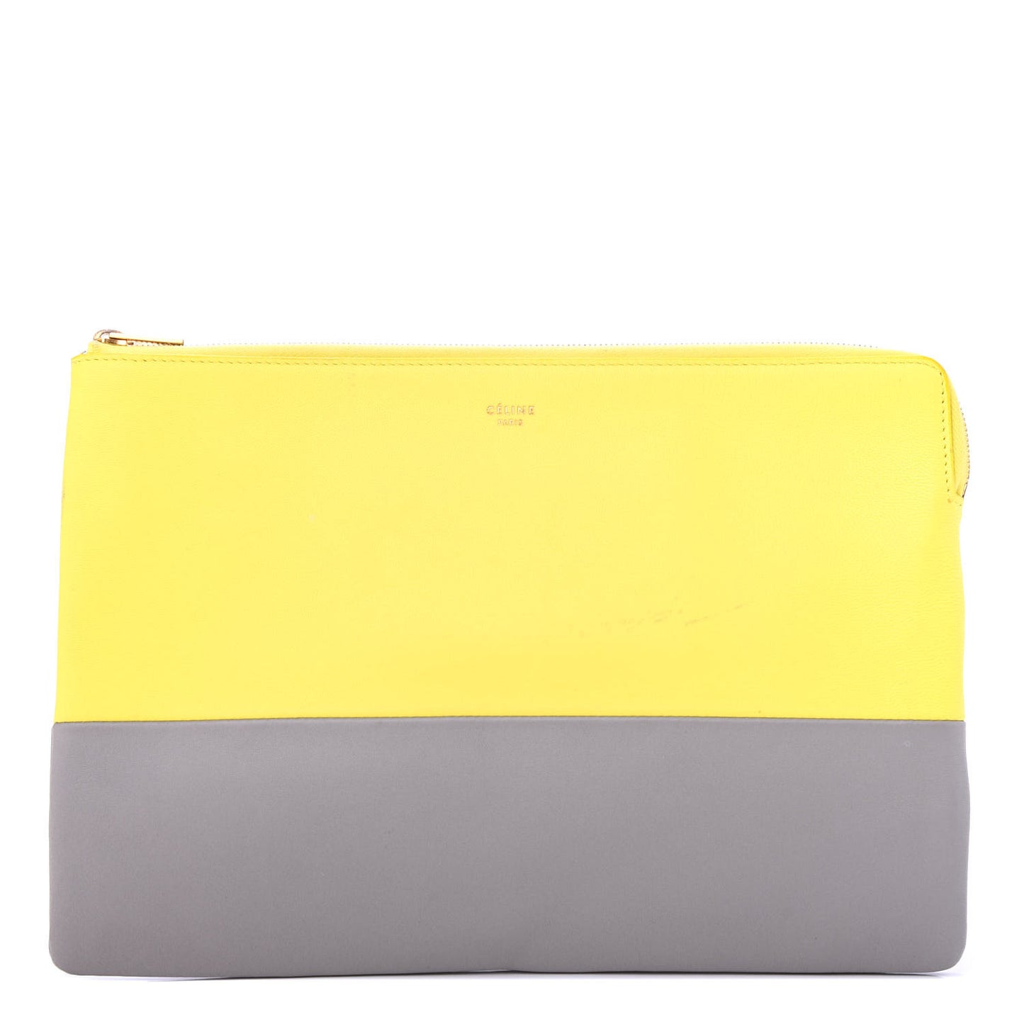 Lambskin Bi-Color Solo Clutch Pouch Fluo Yellow Grey