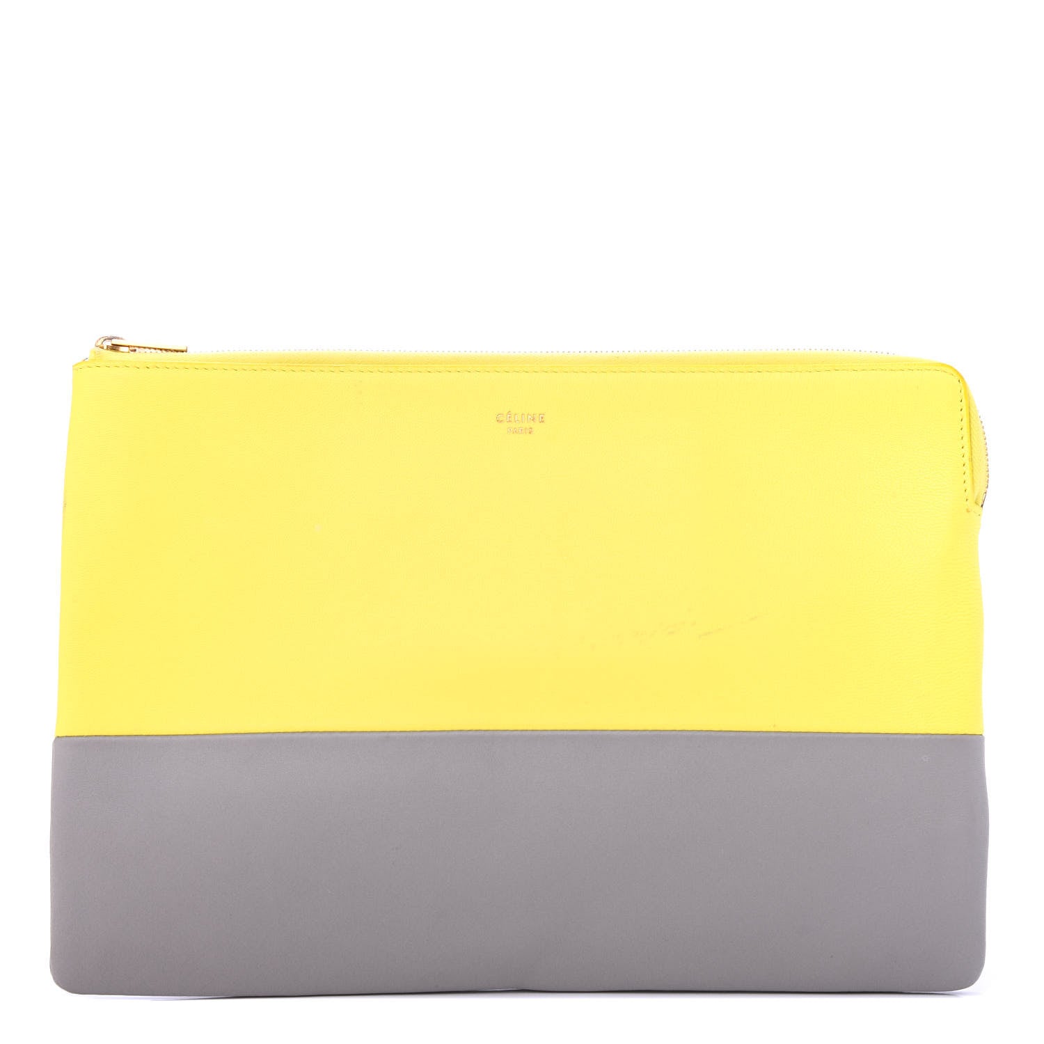 Celine Lambskin Bi-Color Solo Clutch Pouch Fluo Yellow Grey 1 of 9