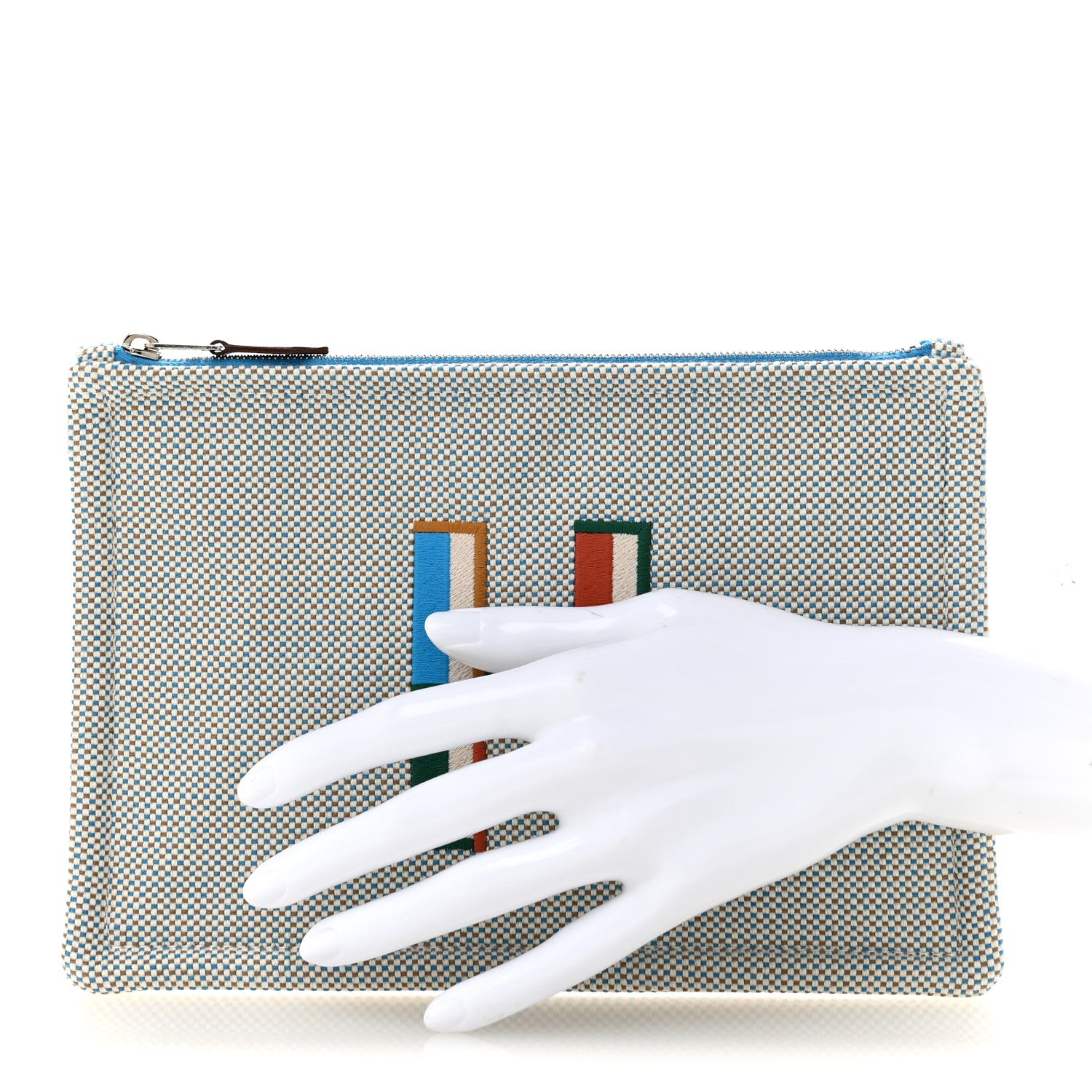 Hermes Toile Small Faubourg Corner Case  Cyan Galet 2 of 7