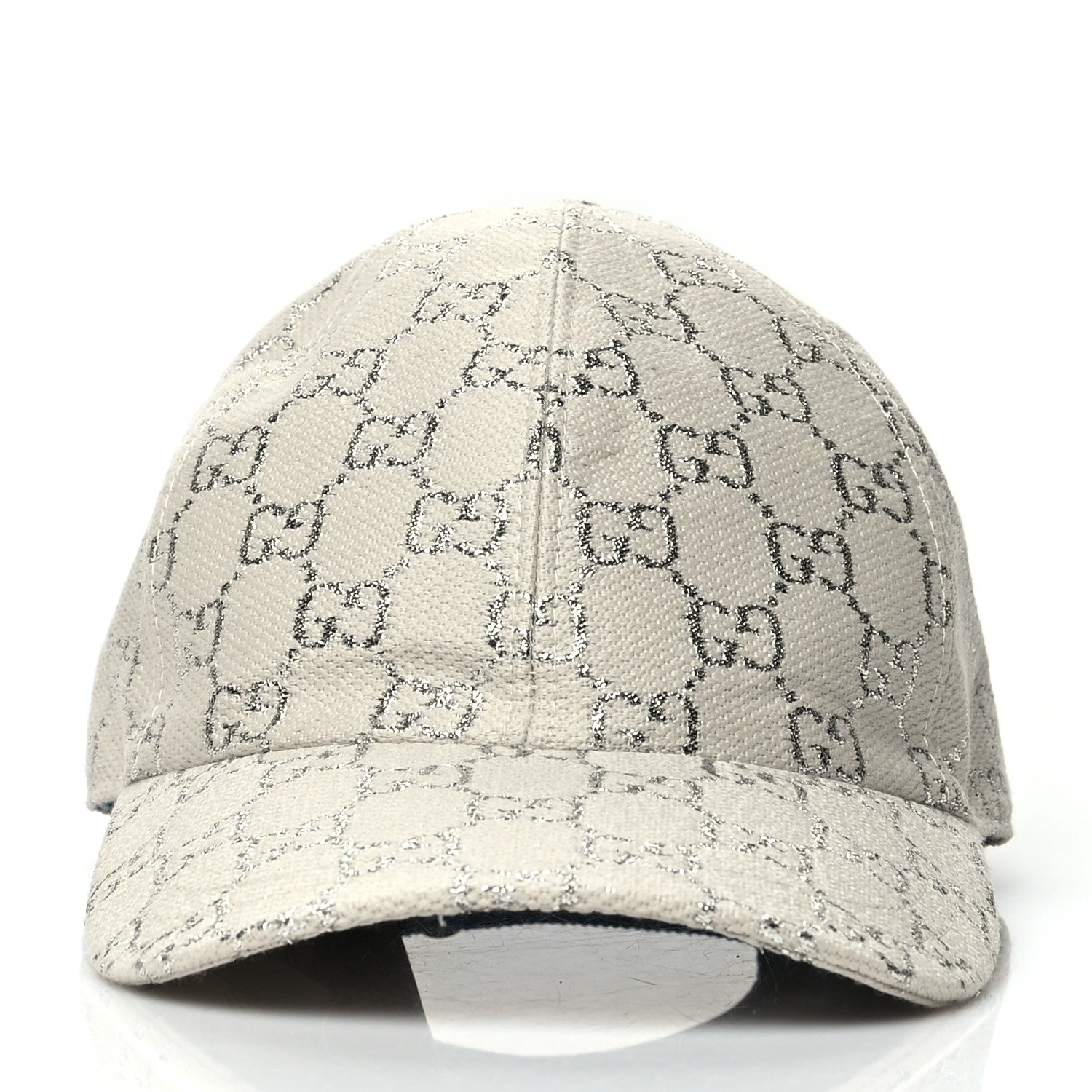 Gucci Canvas Lame GG Monogram Rush Baseball Hat M Gardenia Silver 2 of 9