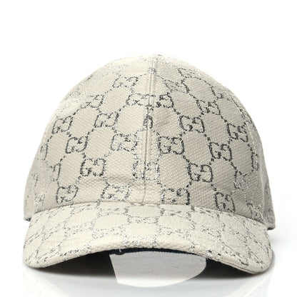 Gucci Canvas Lame GG Monogram Rush Baseball Hat M Gardenia Silver 2 of 9