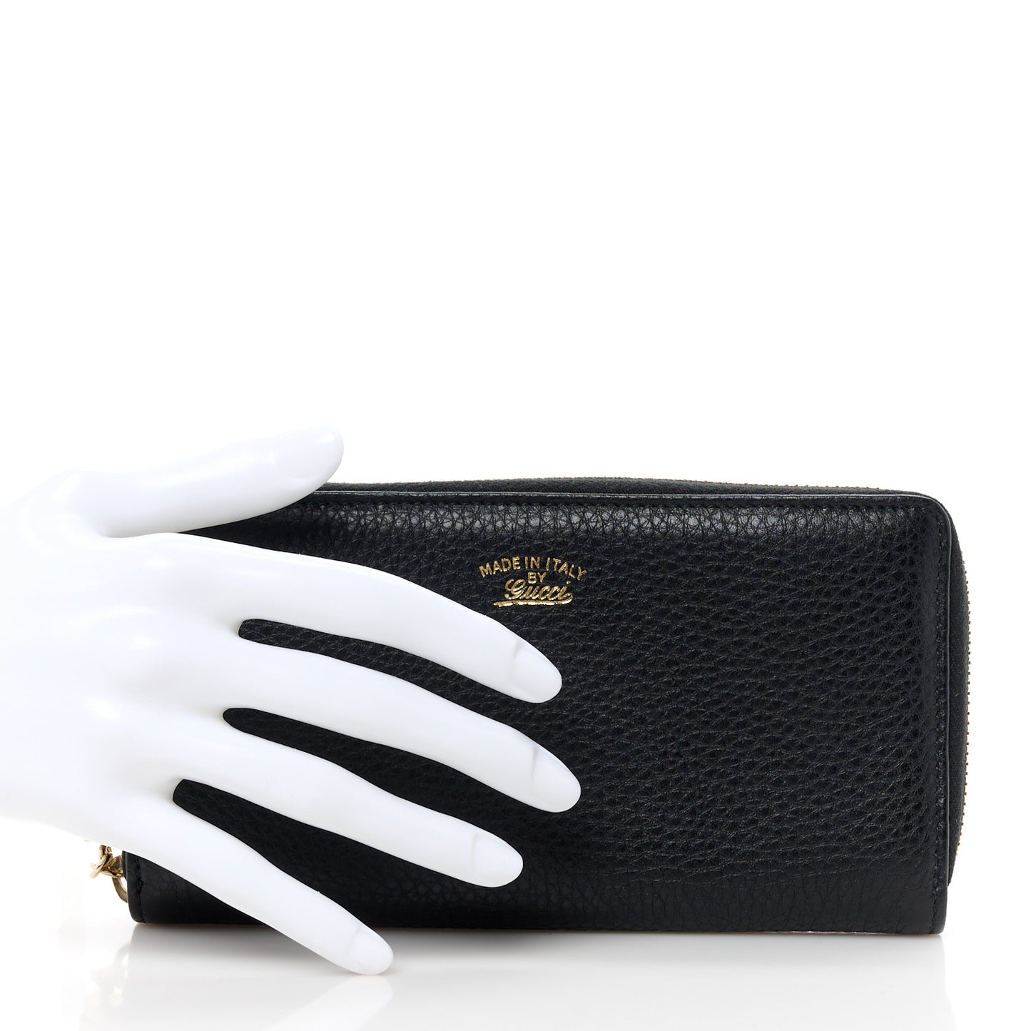 Pebbled Calfskin Bamboo Tassel Zip Around Wallet Black