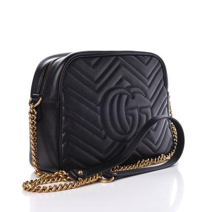 Gucci Calfskin Matelasse Medium GG Marmont Chain Shoulder Bag Black 3 of 14