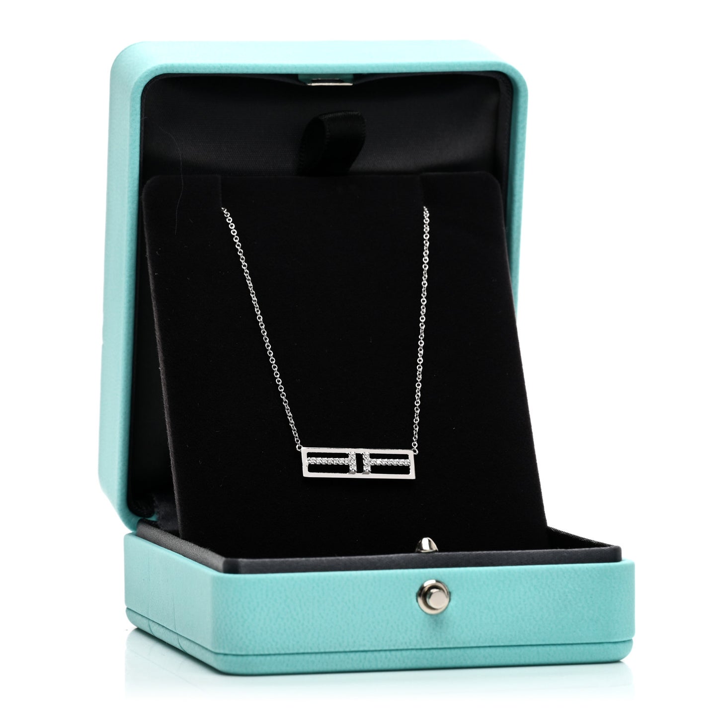 18K White Gold Diamond Tiffany T Two Open Horizontal Bar Pendant