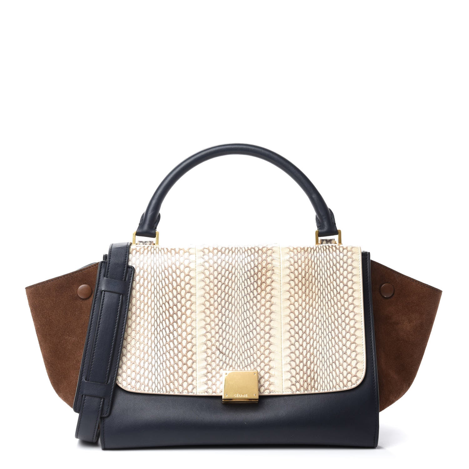 Celine Cobra Calfskin Suede Small Tri-Color Trapeze Natural 1 of 9