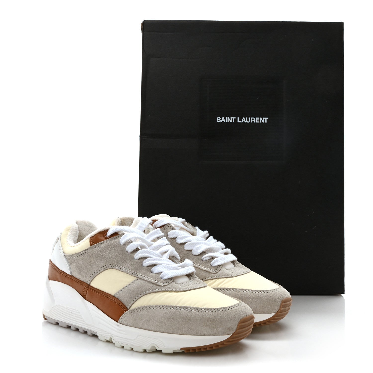Saint Laurent Nylon Calfskin Suede Bump Low Top Sneakers 37.5 White Grey Cuoio 9 of 9