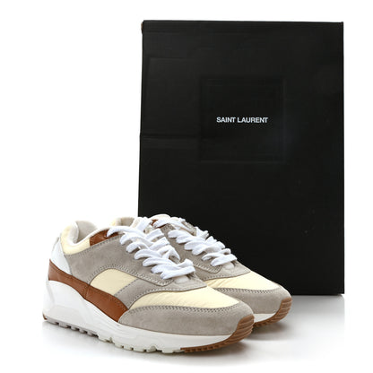 Saint Laurent Nylon Calfskin Suede Bump Low Top Sneakers 37.5 White Grey Cuoio 9 of 9