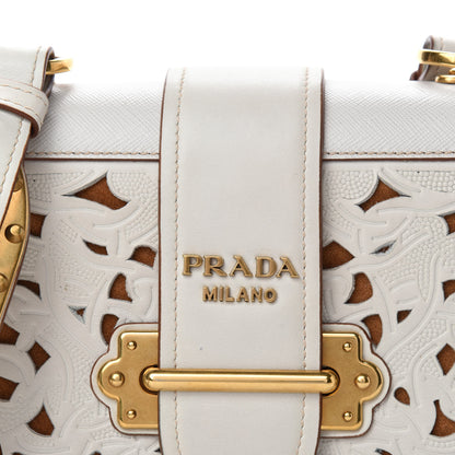 Prada City Calf Saffiano Laser Cut Cahier Bag Talco 9 of 9