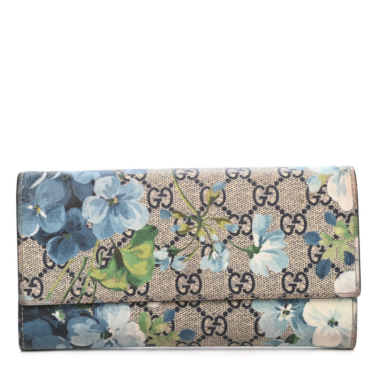 GG Supreme Monogram Blooms Continental Wallet Blue