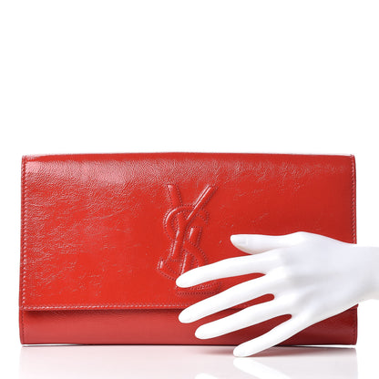 Saint Laurent Textured Patent Monogram Large Belle De Jour Clutch Red 2 of 11