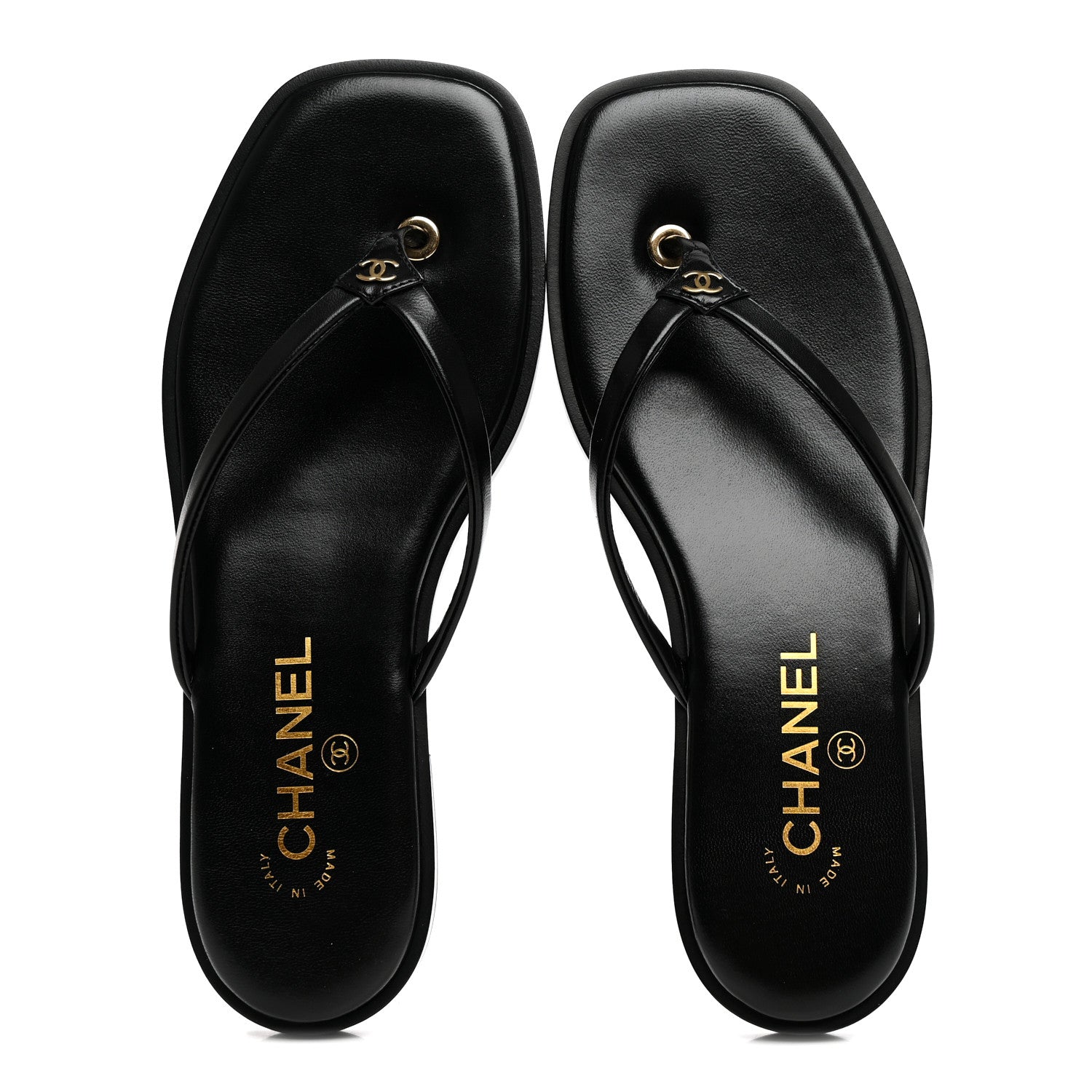 Chanel Goatskin CC Times Square Thong Sandals 37.5 Black 2 of 10