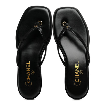 Chanel Goatskin CC Times Square Thong Sandals 37.5 Black 2 of 10