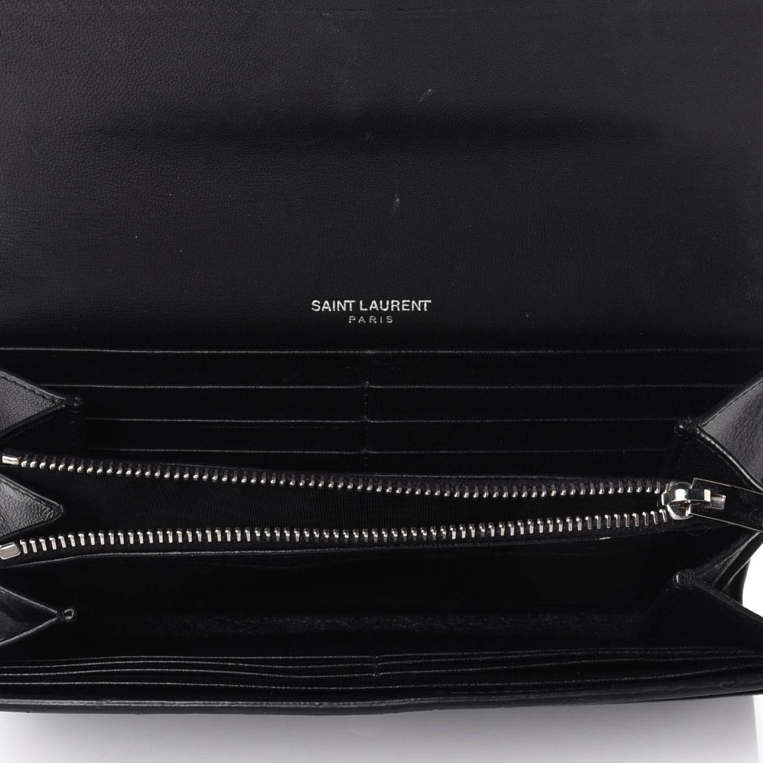 Saint Laurent Calfskin Crocodile Embossed Monogram Flap Wallet Black 5 of 7