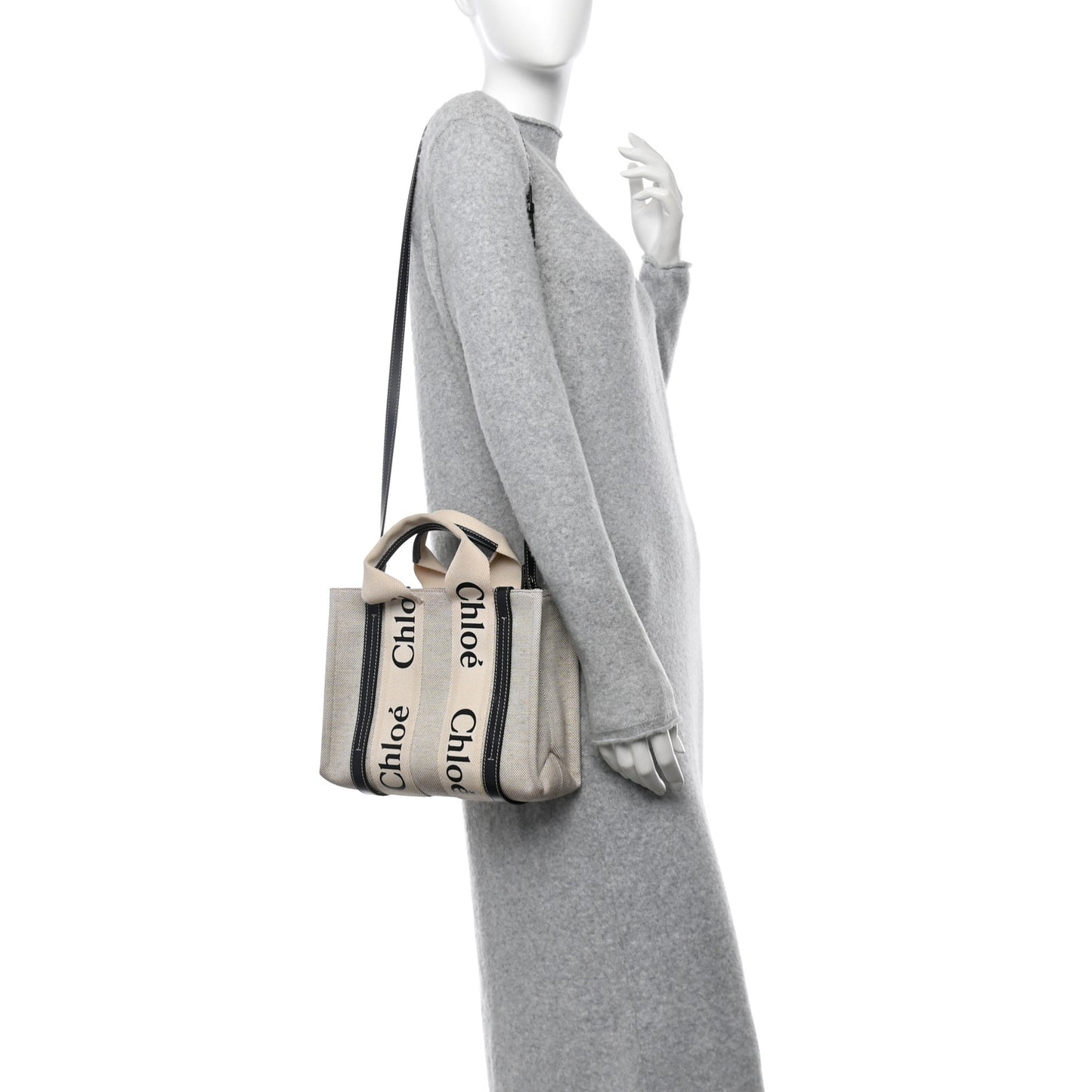 Cotton Calfskin Small Woody Ribbon Tote With Strap White Navy