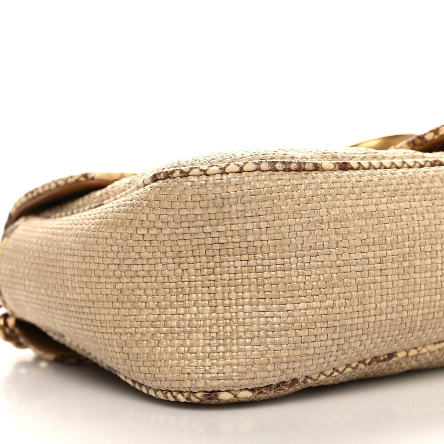 Raffia Elaphe Matelasse Small GG Marmont Shoulder Bag Natural Cream Brown