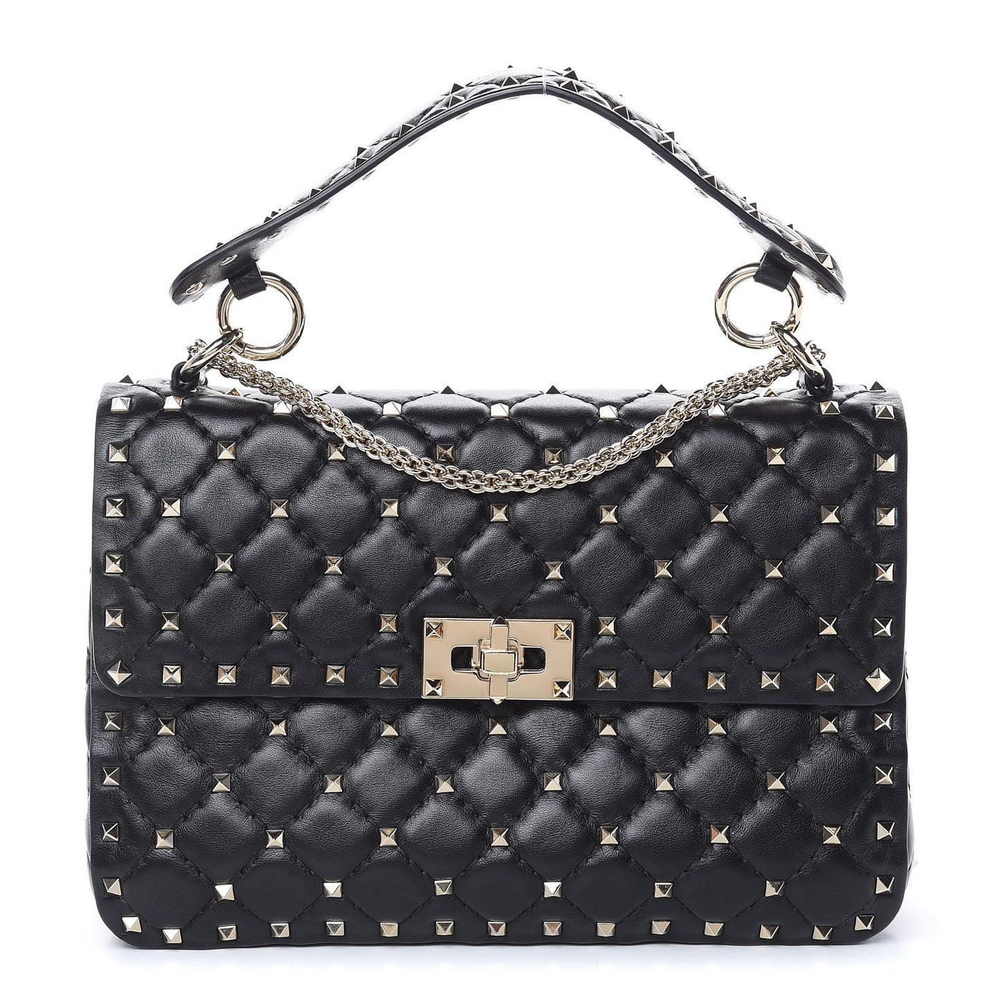 Lambskin Medium Rockstud Spike Shoulder Bag Black