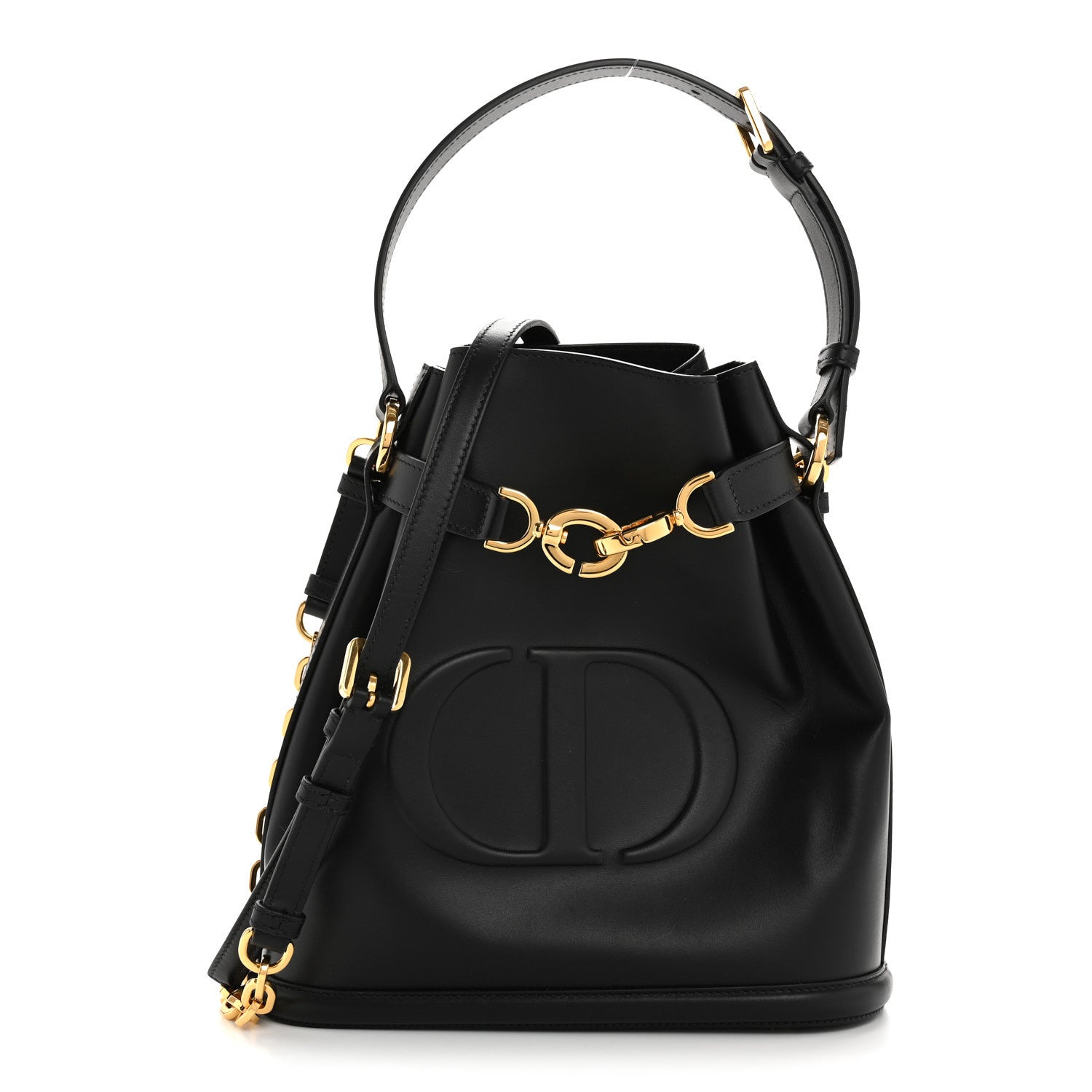 Christian Dior Calfskin CD Embossed Medium C'est Chain Bucket Bag Black 1 of 8