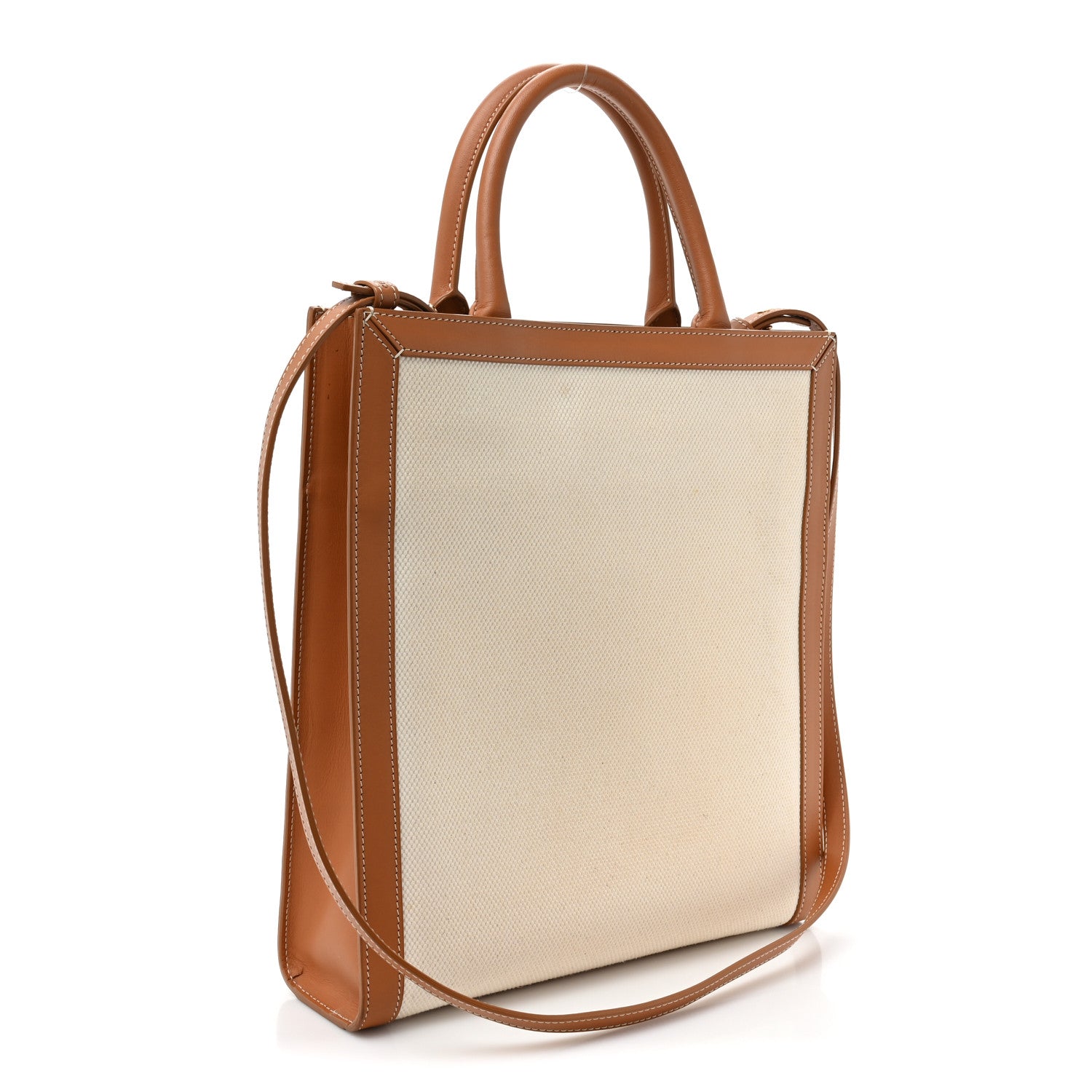 Celine Canvas Calfskin Logo Print Small Vertical Cabas Natural Tan 3 of 17