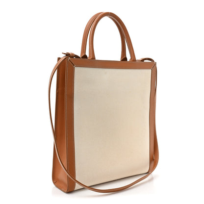 Celine Canvas Calfskin Logo Print Small Vertical Cabas Natural Tan 3 of 17