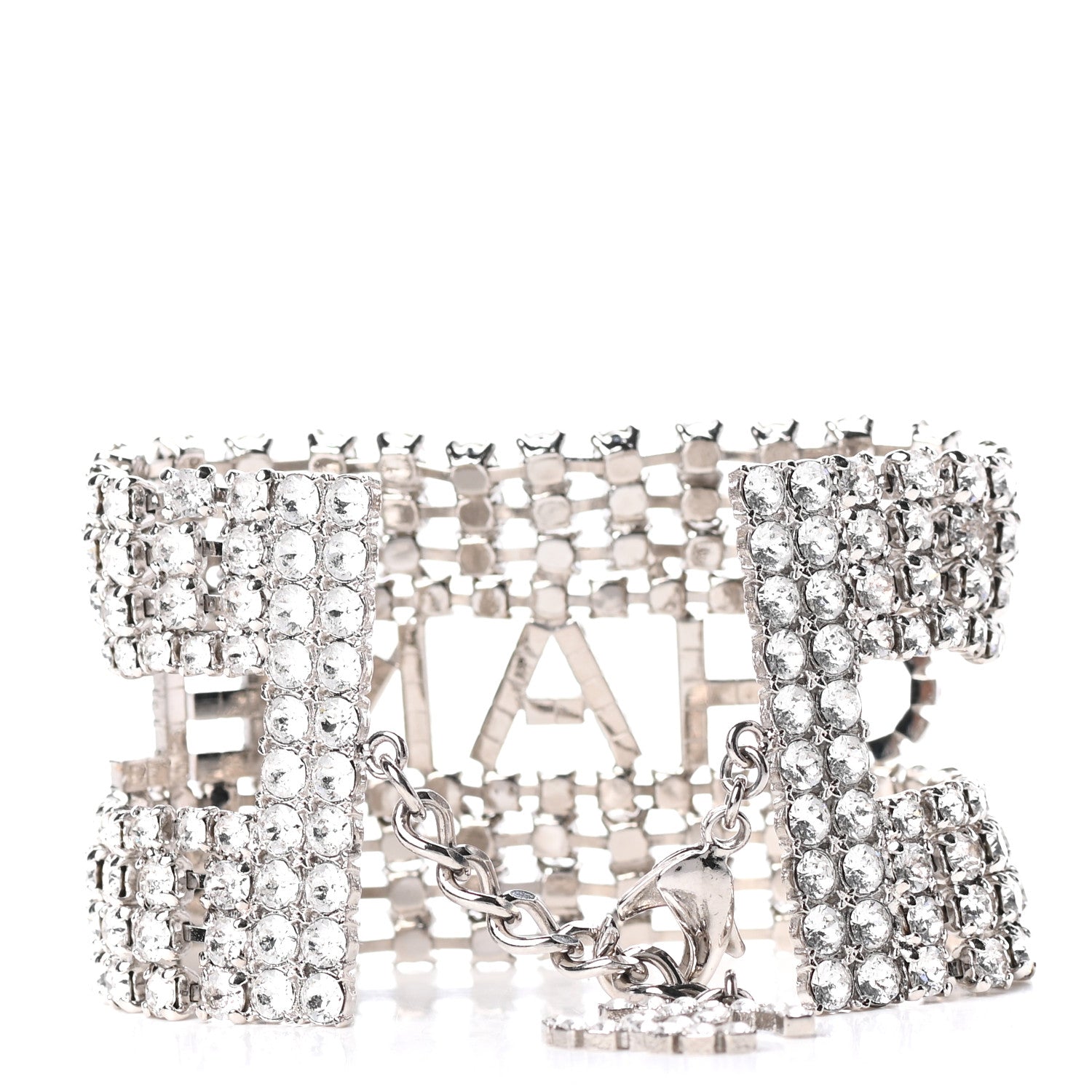 Chanel Crystal CC Logo Bracelet Silver 3 of 5