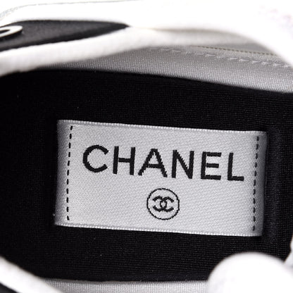 Chanel Velvet Calfskin Mixed Fibers CC Sneakers 37.5 Ivory Black 9 of 11