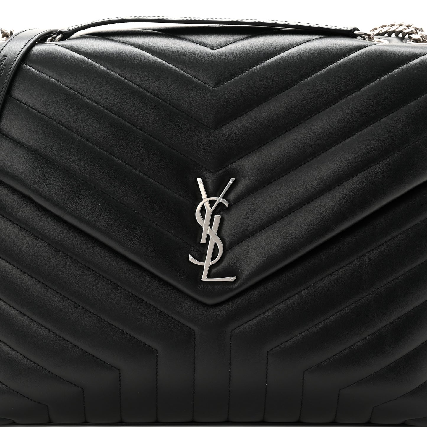 Calfskin Y Quilted Monogram Large Loulou Chain Satchel Black