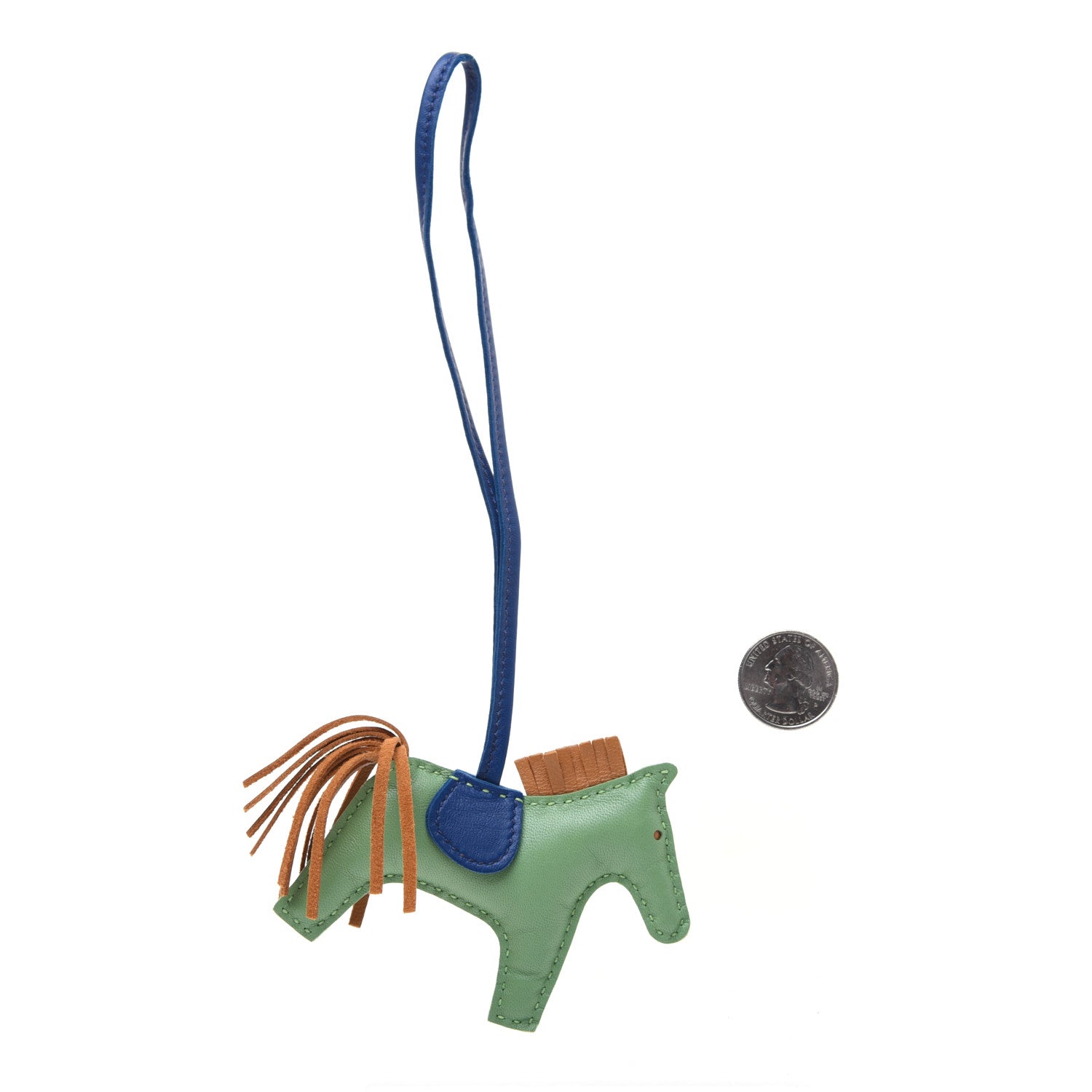 Hermes Milo Lambskin Grigri Rodeo Horse Bag Charm PM Vert Criquet Sesame Bleu de Malte 2 of 5