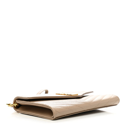 Saint Laurent Grain De Poudre Matelasse Chevron Monogram Envelope Clutch Dark Beige 4 of 8